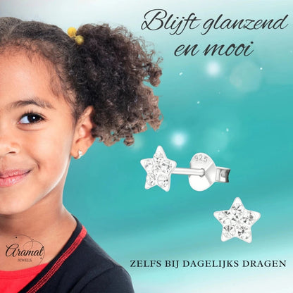 925 Sterling Zilveren Sterretjes Oorknopjes met Transparant Kristal 5mm - Aramat Jewels - Oorbellen - cadeautip