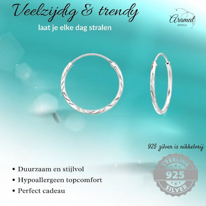 925 Zilveren Bewerkte Oorringen 20x1mm - oor1725 - 15041 - Oorringen kopen# - 1mm - 20mm