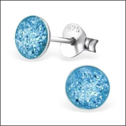 925 Zilveren Kinderoorbellen Blauwe Glitter Rond 5mm - Aramat Jewels - RVS Sieraden - Oorbellen - cadeautip
