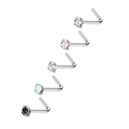 Stalen Neuspiercing Ronde Zirkonia 2mm – L-Staafje Meerdere Kleuren