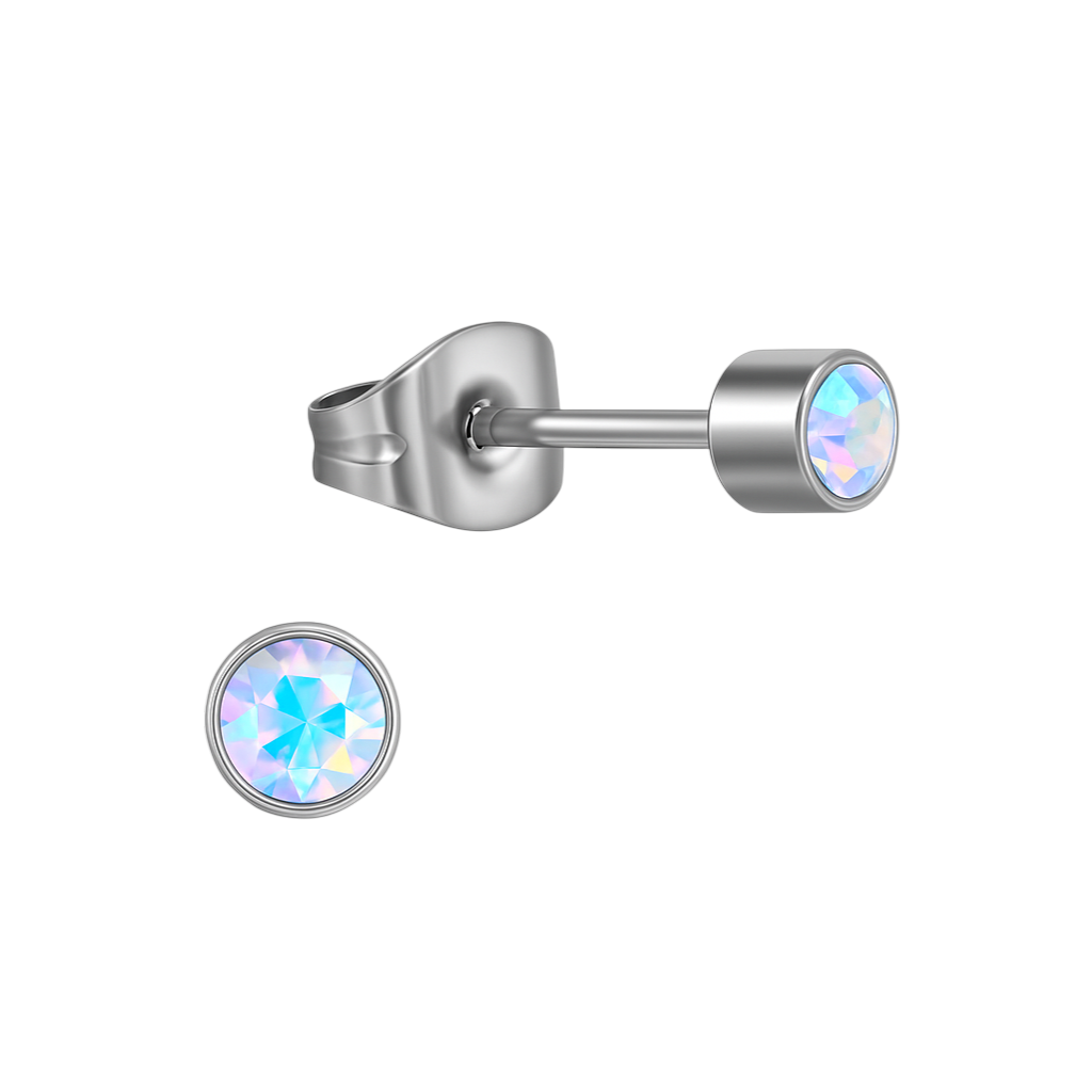 Boucles d'oreilles puces en cristal AB transparentes – 4 mm argent