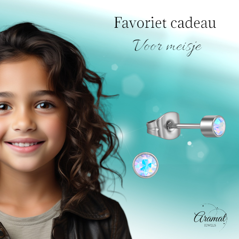 Boucles d'oreilles puces en cristal AB transparentes – 4 mm argent