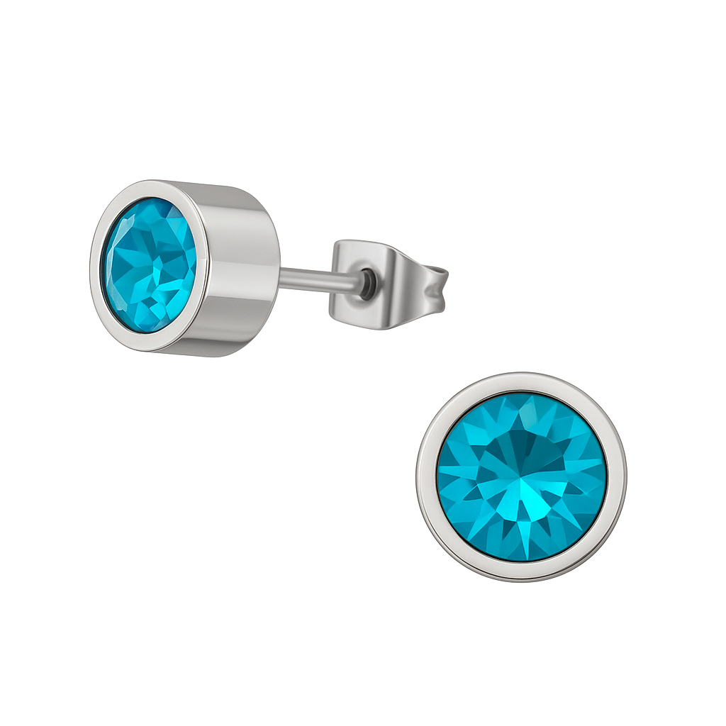 Boucles d'oreilles puces en cristal bleu turquoise – 5 mm en acier inoxydable argenté