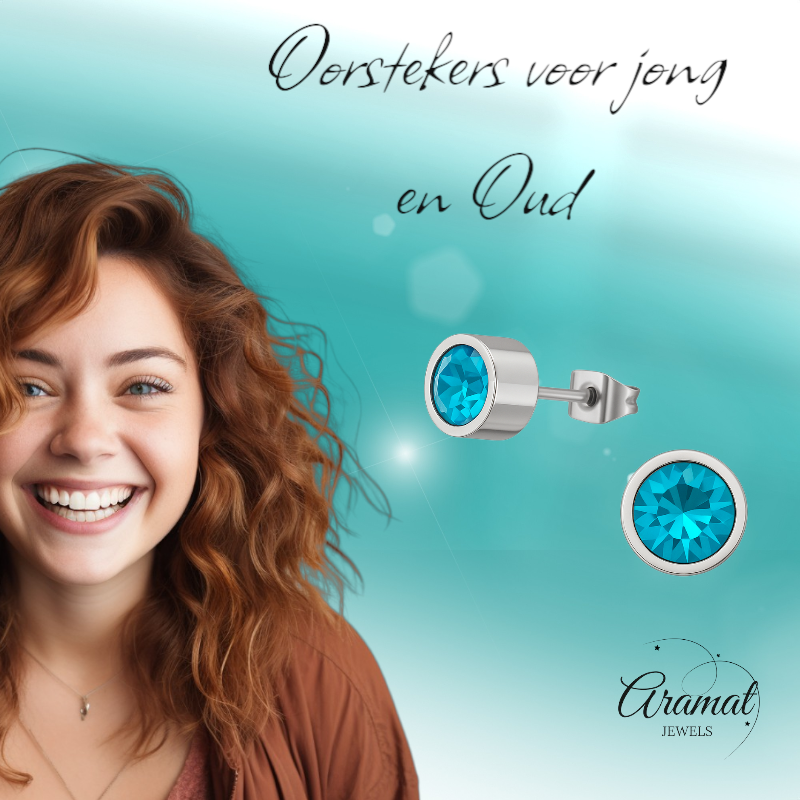 Boucles d'oreilles puces en cristal bleu turquoise – 5 mm en acier inoxydable argenté