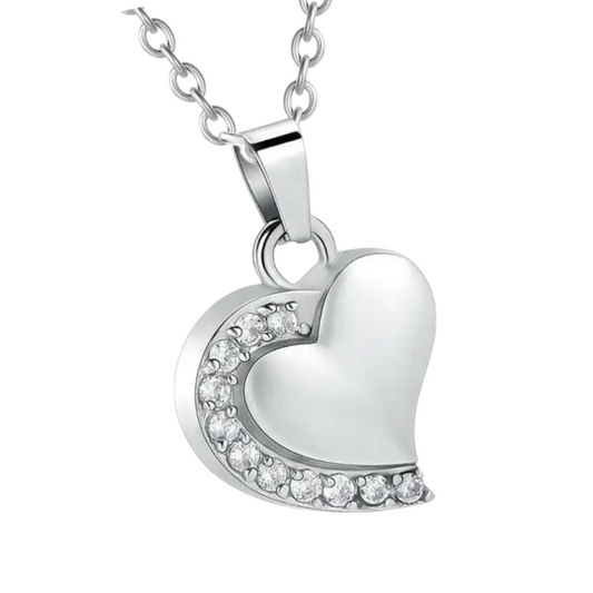 Ashanger hartje staal met zirkonia 24x19mm