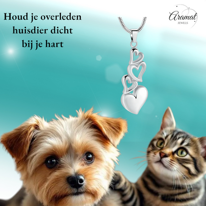 Pendentif quatre cœurs – bijou de deuil symbolique en acier