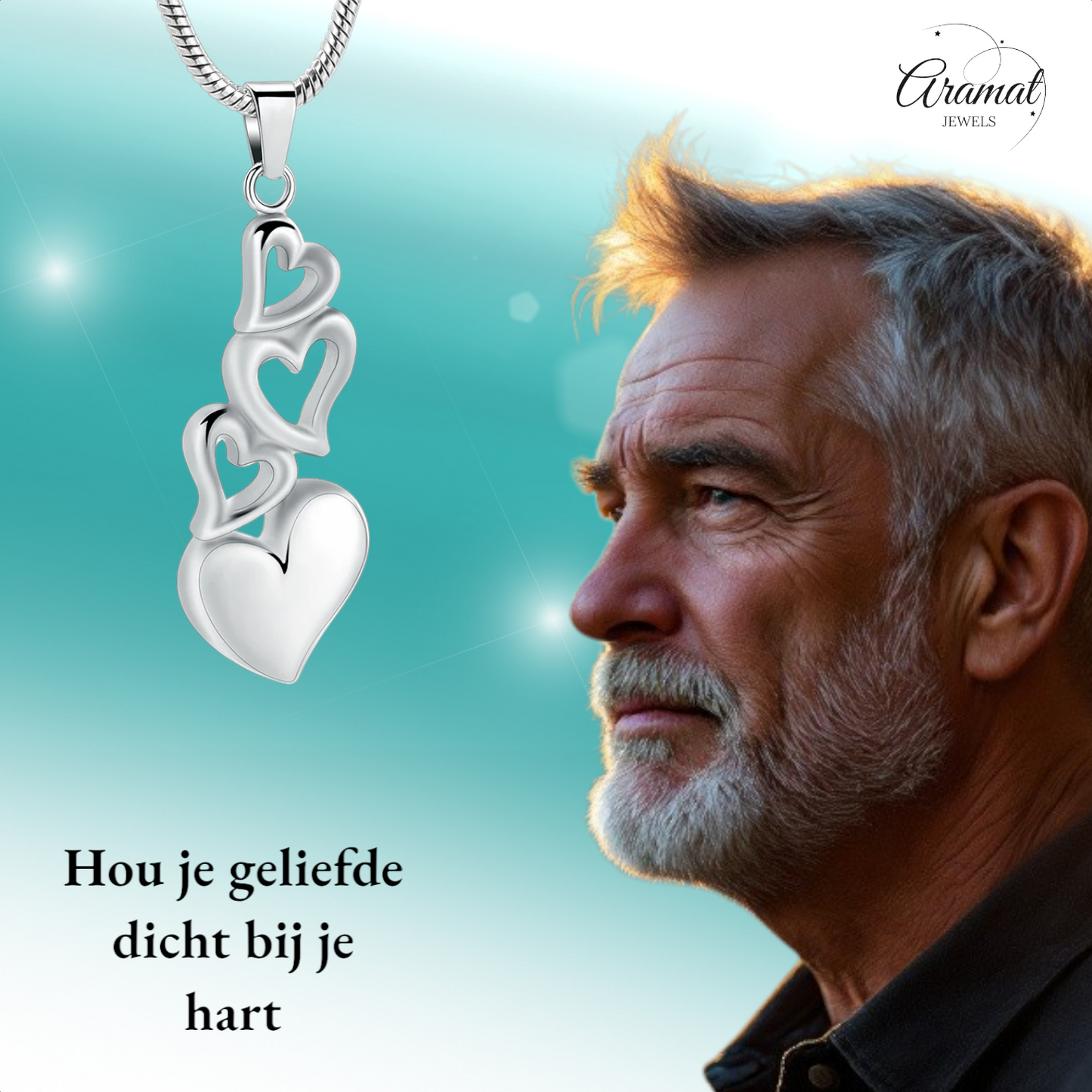 Pendentif quatre cœurs – bijou de deuil symbolique en acier