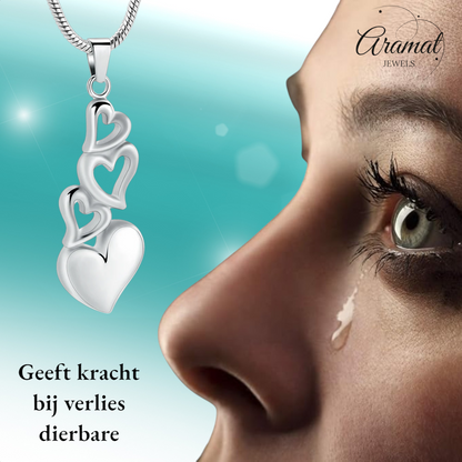 Pendentif quatre cœurs – bijou de deuil symbolique en acier
