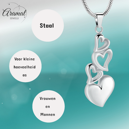 Pendentif quatre cœurs – bijou de deuil symbolique en acier