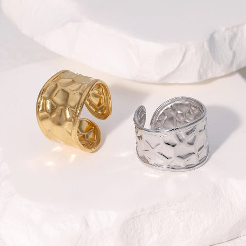 Brede Verstelbare Damesring met Geometrisch Design - 15mm RVS