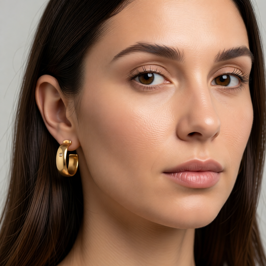 Brede RVS Oorringen met Zirkonia Accent Goudkleur 23mm x 7mm