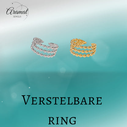 Open Ring RVS met Drie Bolletjeslijnen (10 mm)