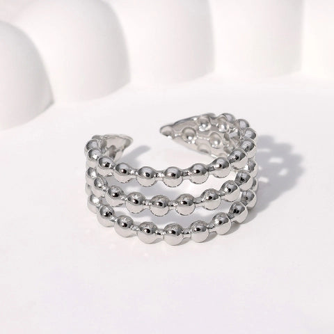 Open Ring RVS met Drie Bolletjeslijnen (10 mm)