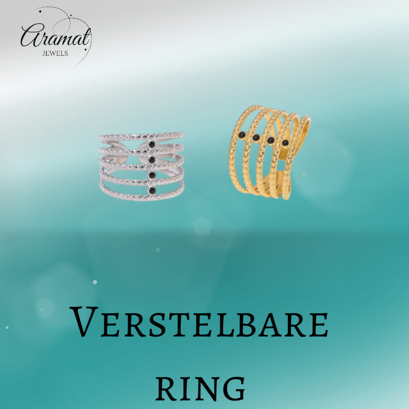 Brede Open Ring RVS met Bolletjesmotief en 5 Emaille Puntjes (16 mm)