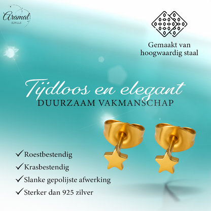 Boucles d'oreilles puces en forme d'étoile, en acier doré – 3 mm
