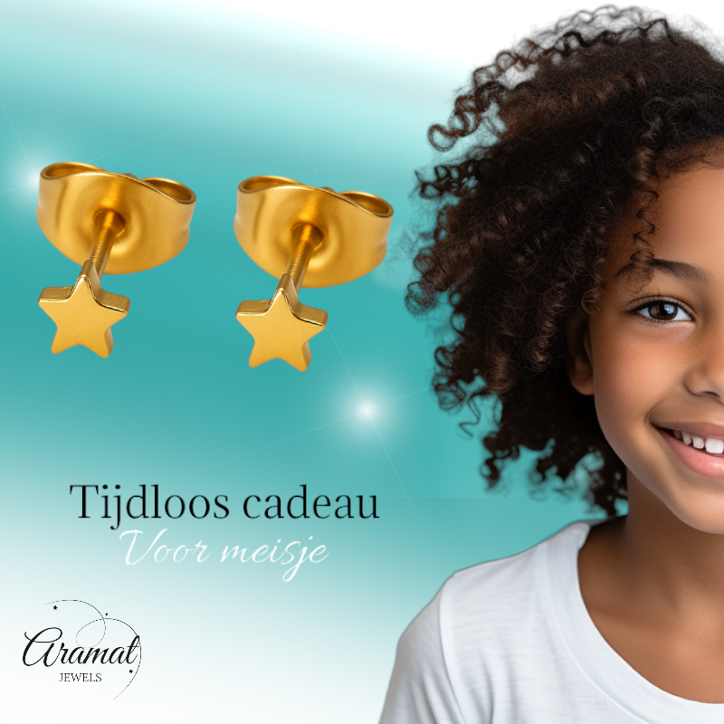 Boucles d'oreilles puces en forme d'étoile, en acier doré – 3 mm