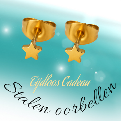 Boucles d'oreilles puces en forme d'étoile, en acier doré – 3 mm