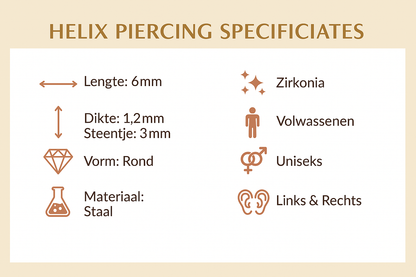 Piercing hélix-tragus en zircone multicolore argentée de 3 mm