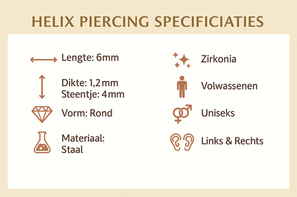 Piercing tragus-hélix – Couleur argent – ​​Zircon bleu foncé (4 mm) 