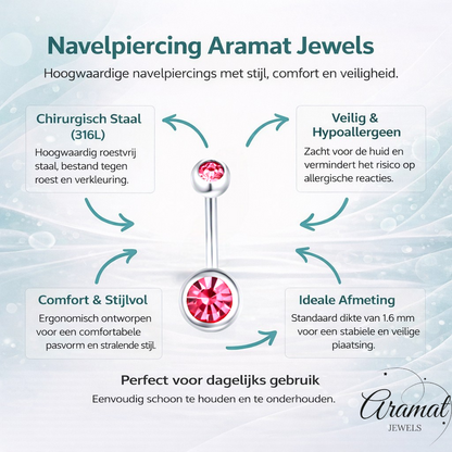 Sprankelende Zirkonia Navelpiercing - Chirurgisch Staal