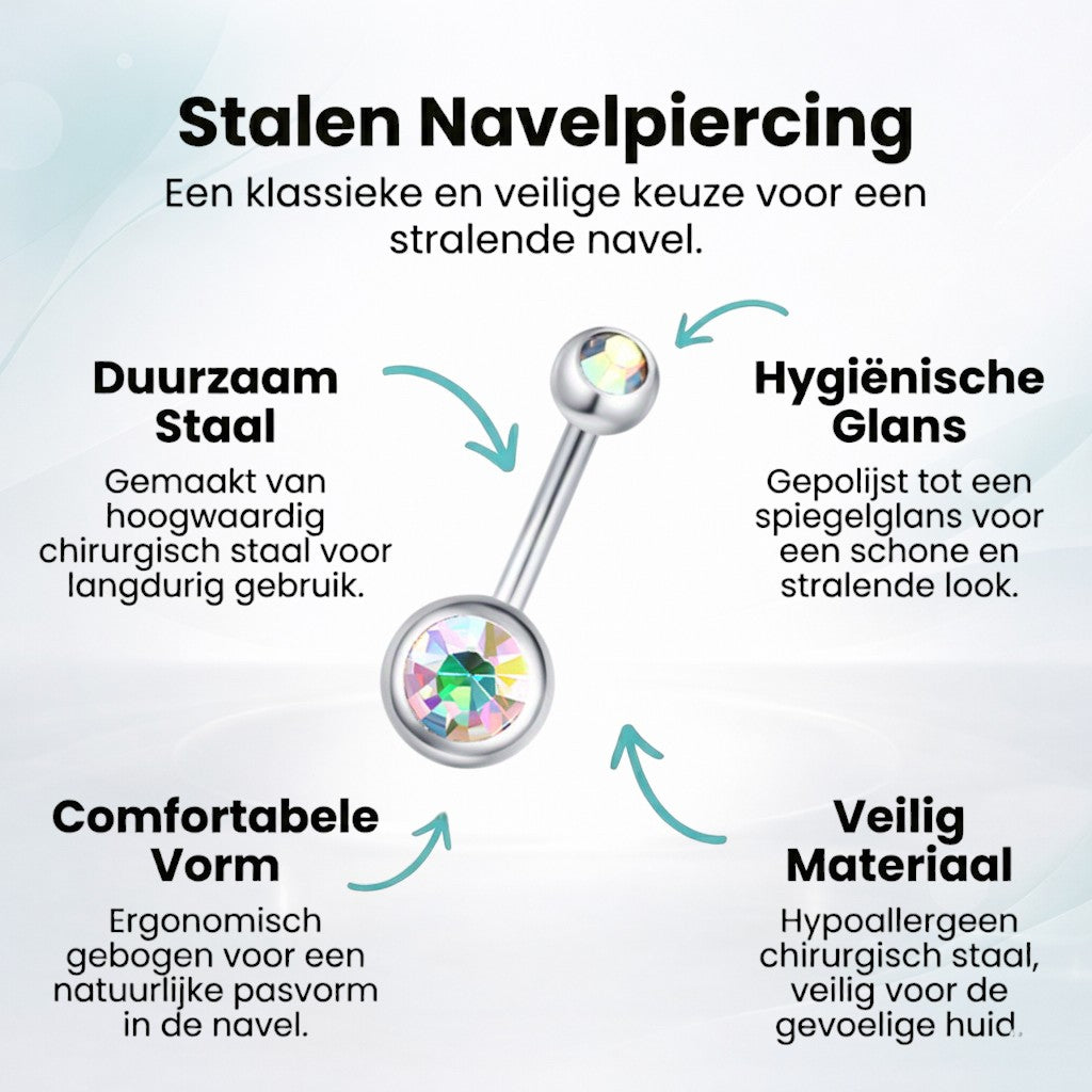 Sprankelende Zirkonia Navelpiercing - Chirurgisch Staal