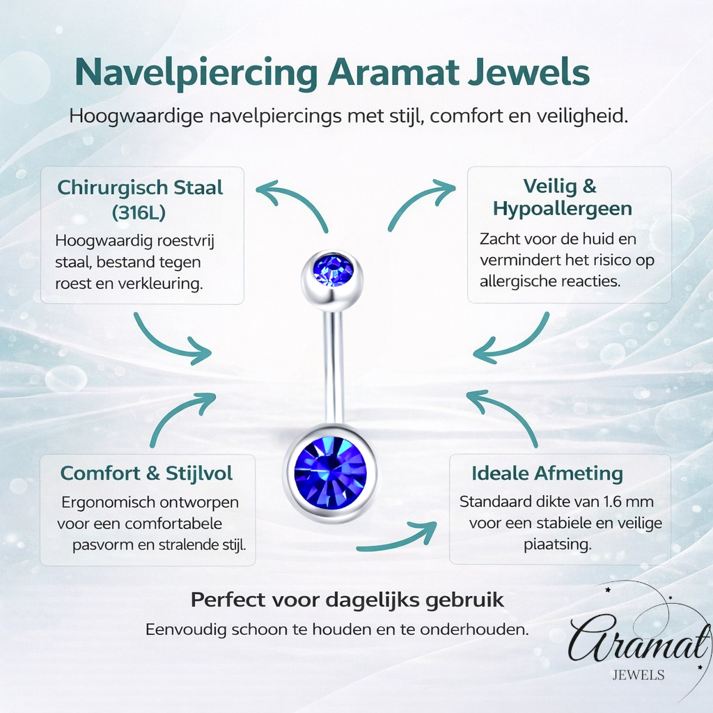 Sprankelende Zirkonia Navelpiercing - Chirurgisch Staal