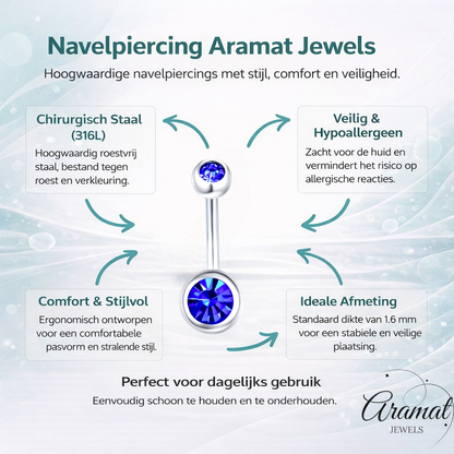 Sprankelende Zirkonia Navelpiercing - Chirurgisch Staal