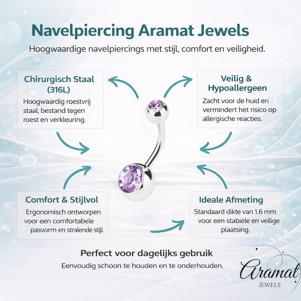 Sprankelende Zirkonia Navelpiercing - Chirurgisch Staal