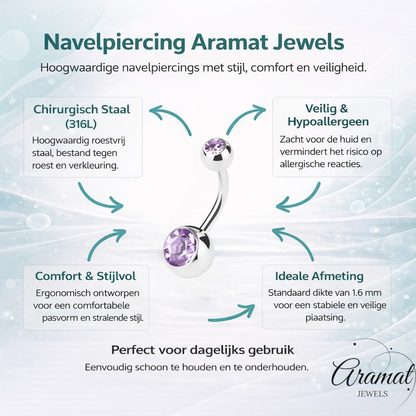Sprankelende Zirkonia Navelpiercing - Chirurgisch Staal
