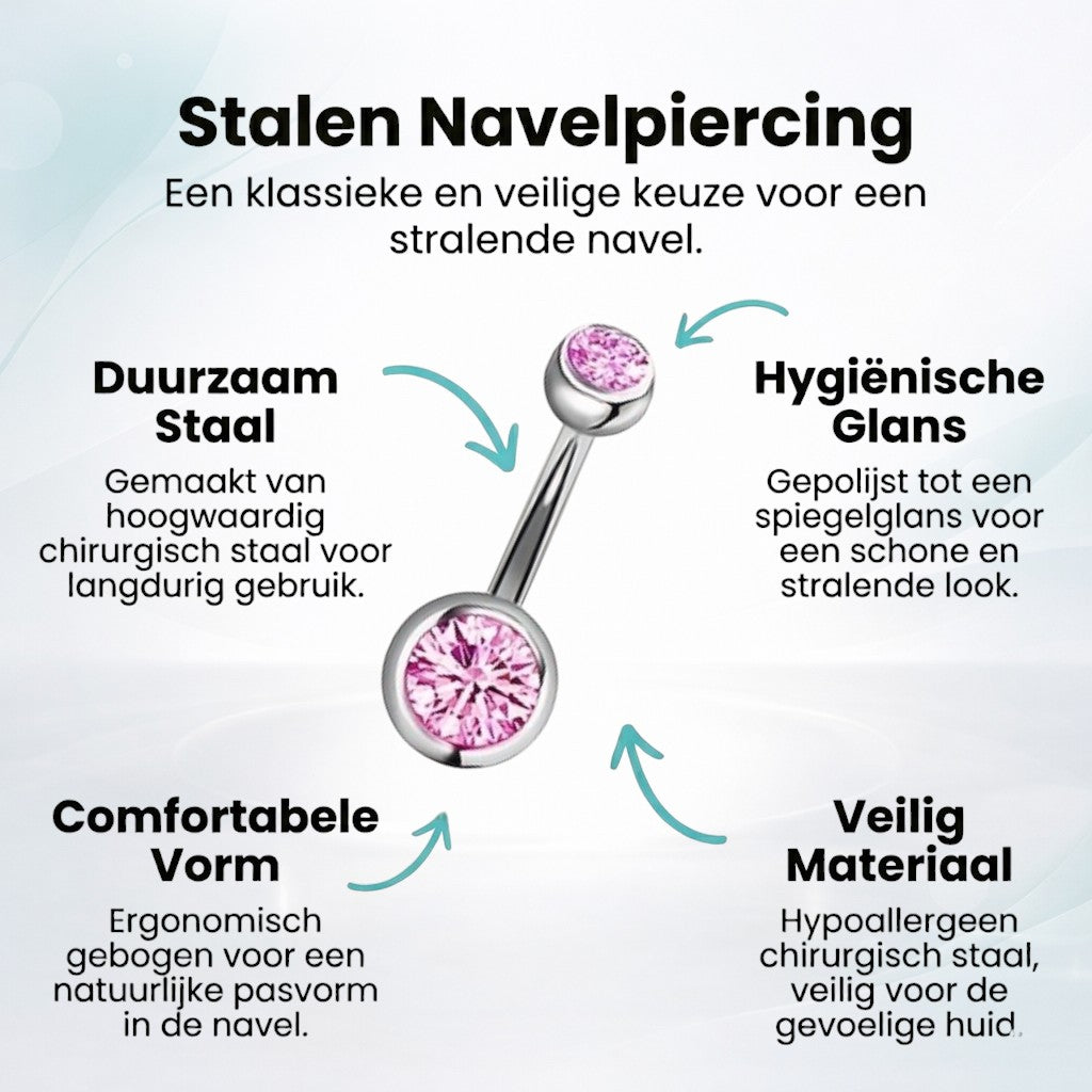Sprankelende Zirkonia Navelpiercing - Chirurgisch Staal