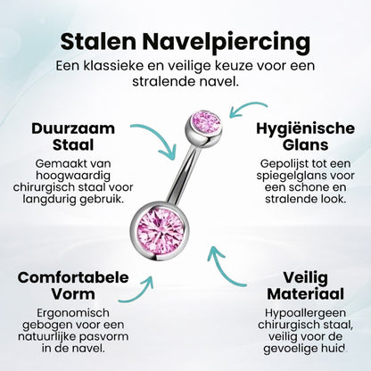 Sprankelende Zirkonia Navelpiercing - Chirurgisch Staal