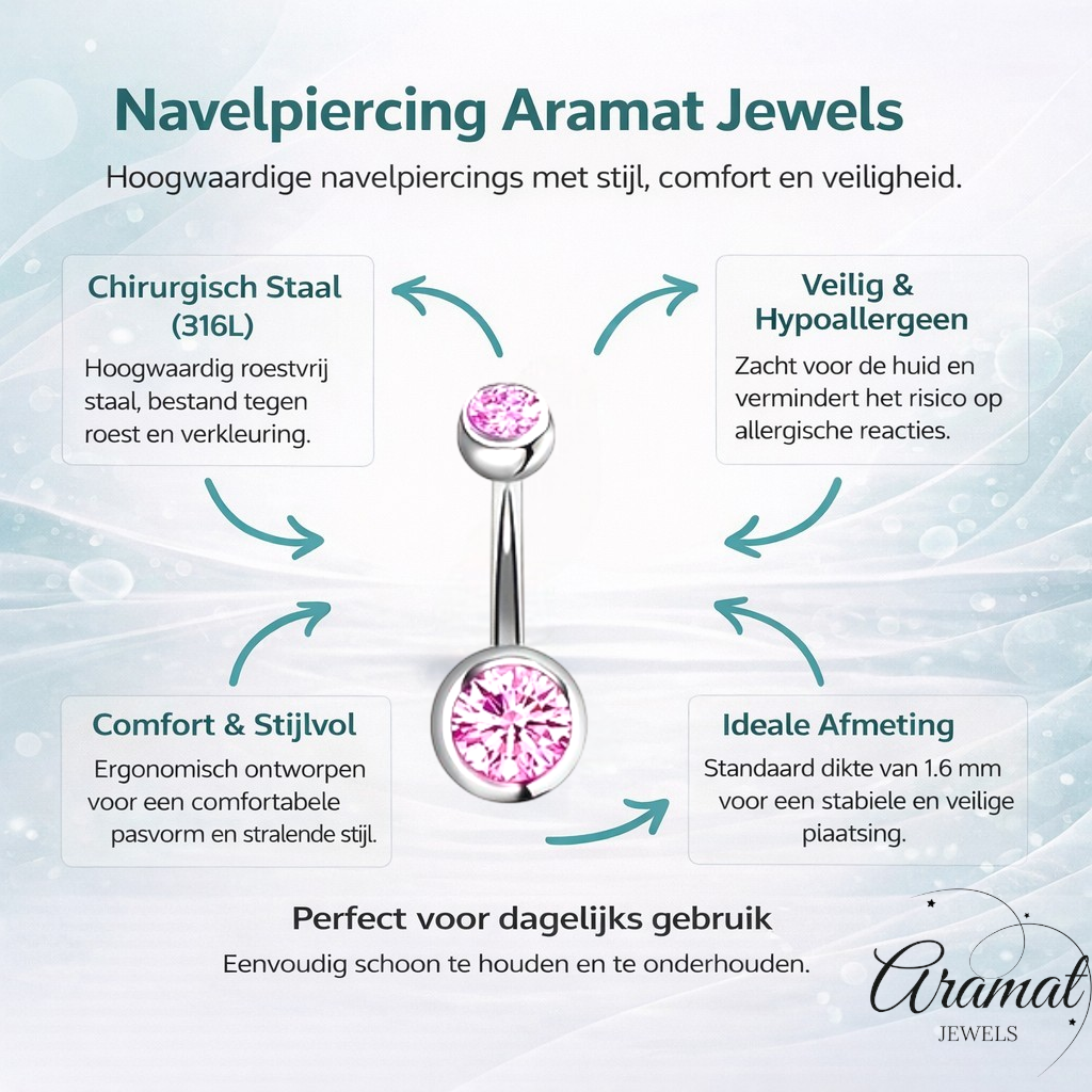 Sprankelende Zirkonia Navelpiercing - Chirurgisch Staal