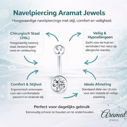 Sprankelende Zirkonia Navelpiercing - Chirurgisch Staal