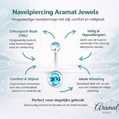Sprankelende Zirkonia Navelpiercing - Chirurgisch Staal