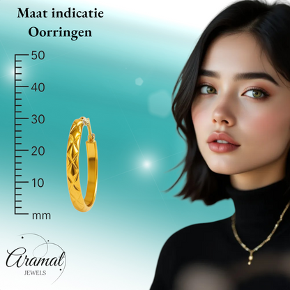 RVS Creolen Ruitjes Goudkleur 30mm - Grote Hoepel Oorbellen