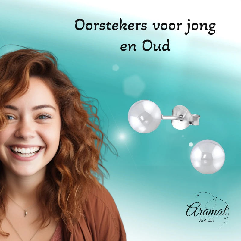 Oorbellen – Zilver Parel Lichtgrijs (6mm)