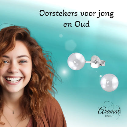 Oorbellen – Zilver Parel Lichtgrijs (6mm)