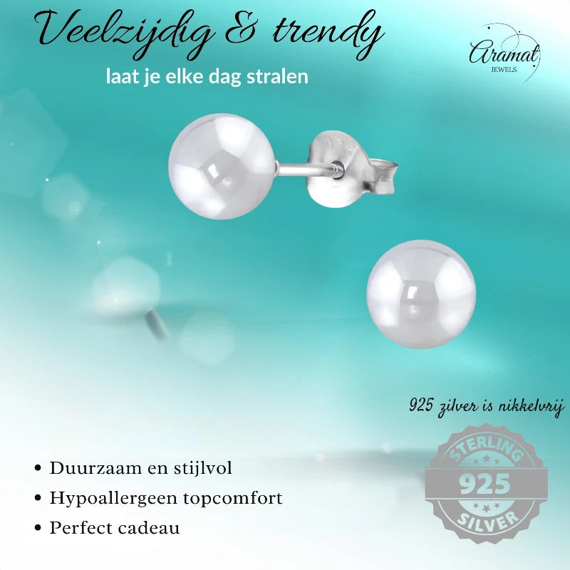 Oorbellen – Zilver Parel Lichtgrijs (6mm)