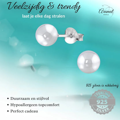 Oorbellen – Zilver Parel Lichtgrijs (6mm)