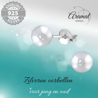 Oorbellen – Zilver Parel Lichtgrijs (6mm)