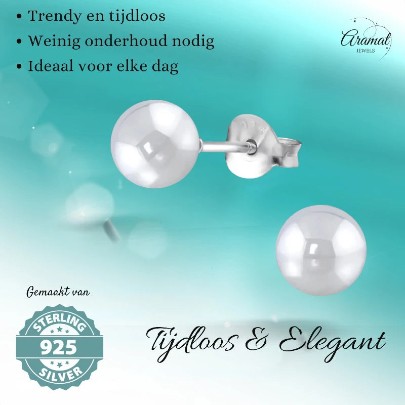 Oorbellen – Zilver Parel Lichtgrijs (6mm)