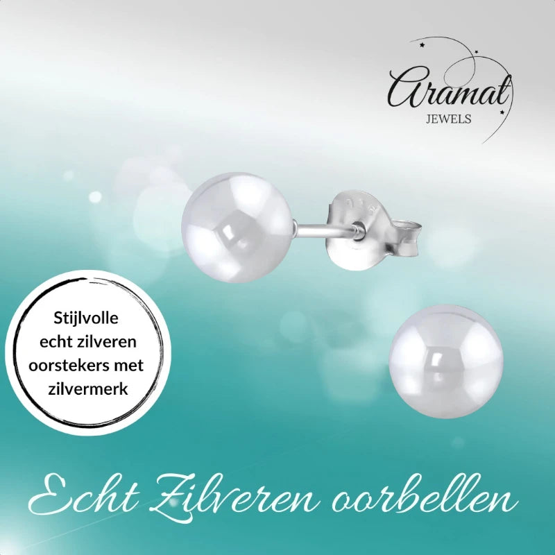 Oorbellen – Zilver Parel Lichtgrijs (6mm)