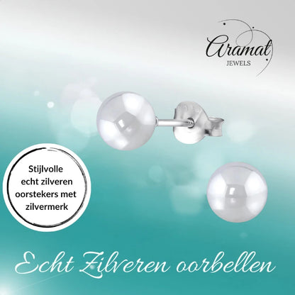 Oorbellen – Zilver Parel Lichtgrijs (6mm)
