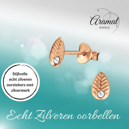 Boucles d'oreilles feuille d'argent rose/cristal – 6 x 4 mm