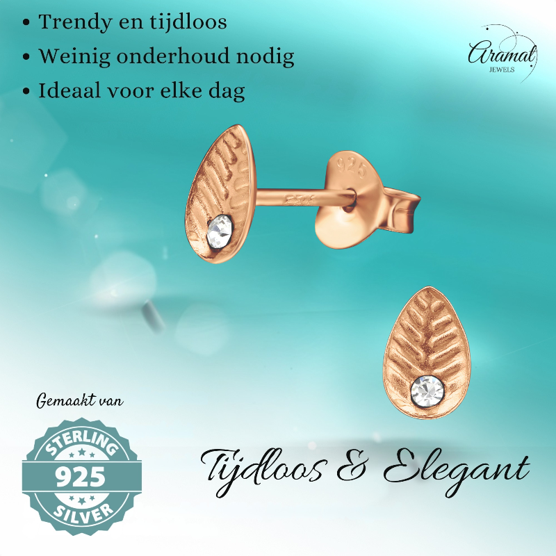 Boucles d'oreilles feuille d'argent rose/cristal – 6 x 4 mm