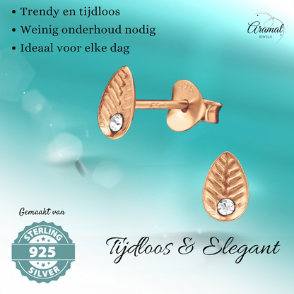 Boucles d'oreilles feuille d'argent rose/cristal – 6 x 4 mm