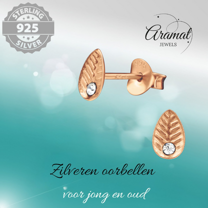 Boucles d'oreilles feuille d'argent rose/cristal – 6 x 4 mm