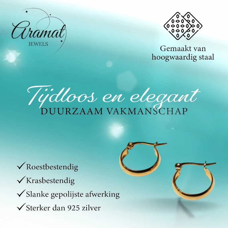Gladde Hoops RVS – Goudkleurige Oorbellen (16, 20 en 25 mm)