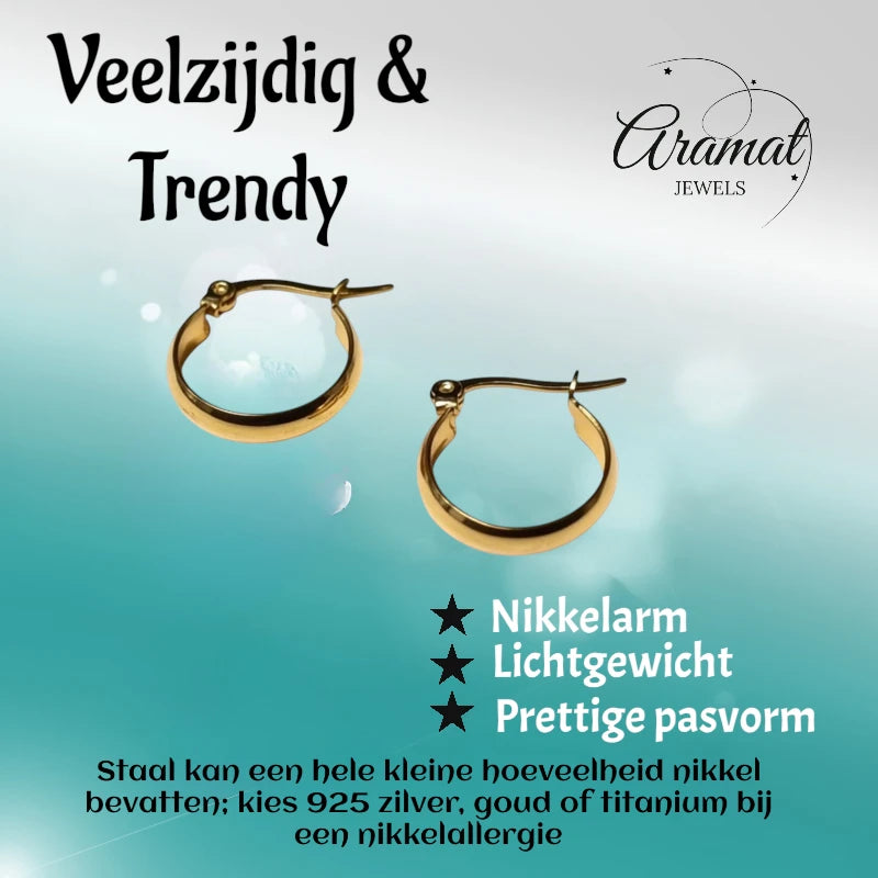 Gladde Hoops RVS – Goudkleurige Oorbellen (16, 20 en 25 mm)