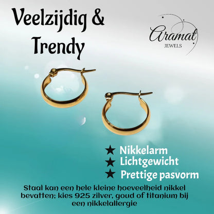 Gladde Hoops RVS – Goudkleurige Oorbellen (16, 20 en 25 mm)